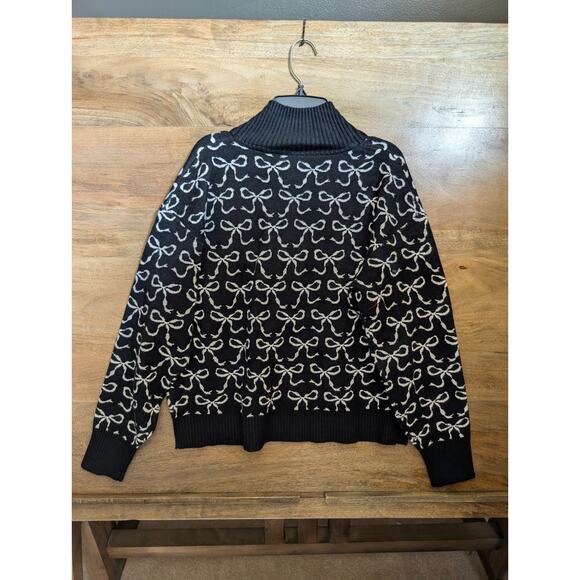 Maeve by Anthropologie Sweater Women XS Black White Bows Print Knit Half Zip NWT - Picture 2 of 4